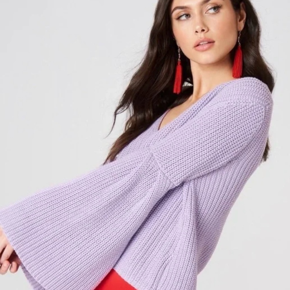 Free People Lavender Knit V-Neck Sweater